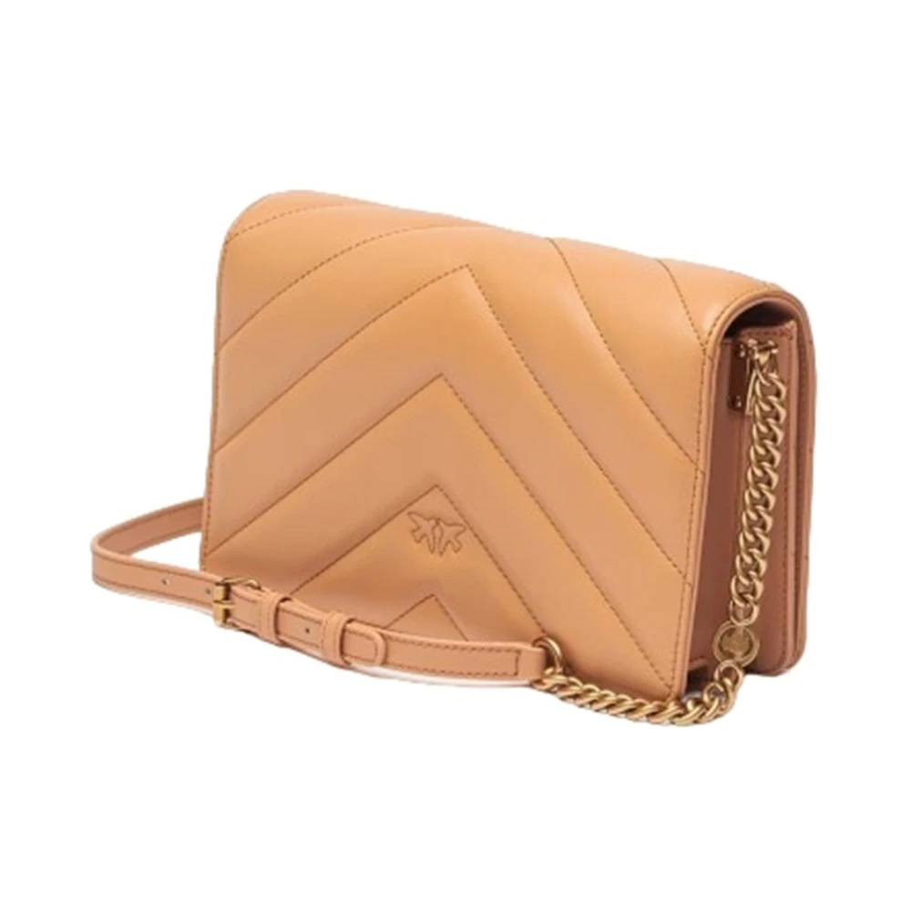 pinko Dames Camel Leren Schoudertas Brown Dames