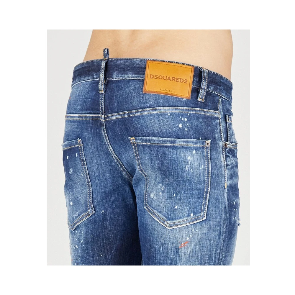 Dsquared2 Skater Stretch Denim Jeans met Splash Detail Blue Heren