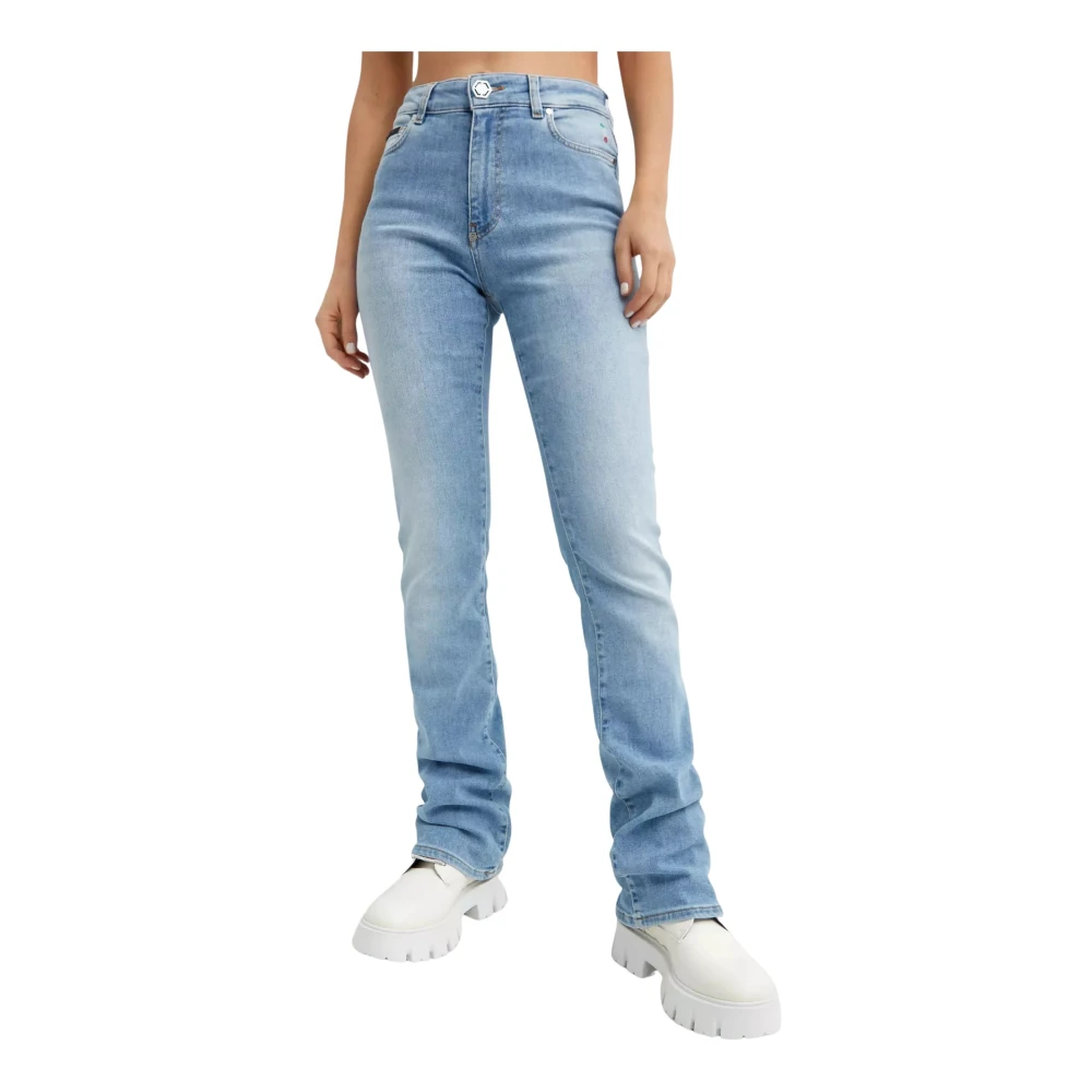 Philipp Plein Hoge blauwe jeans met rits Blue Dames