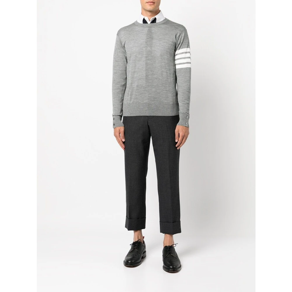 Thom Browne Grijze 4-Bar Crew Neck Jumper Gray Heren