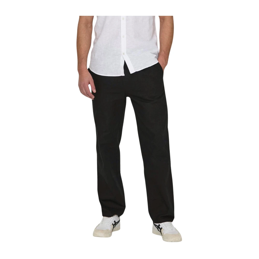 Only & Sons Linnen Wijde Broek Black Heren