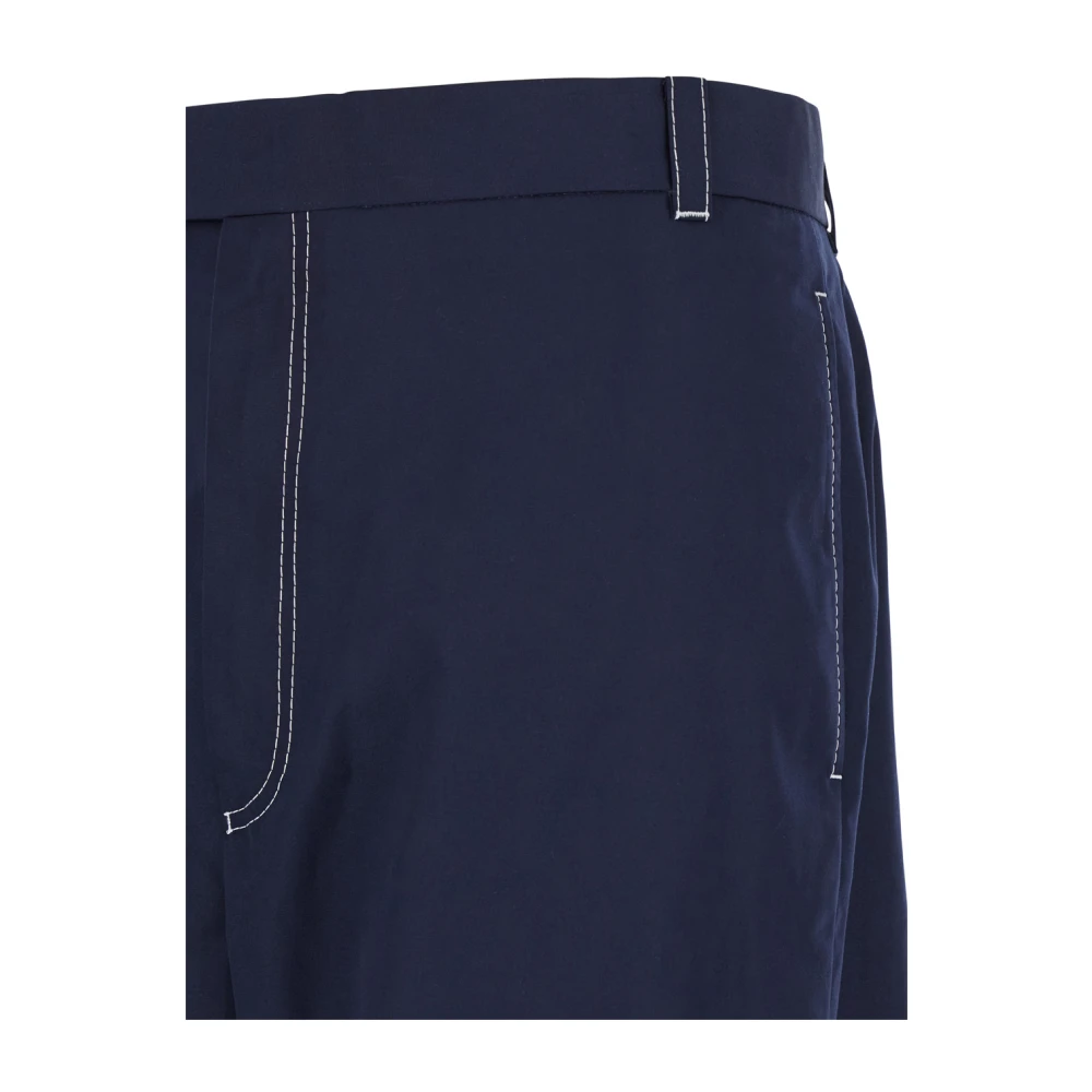 Thom Browne Blauwe Straight Broek met Contrasterende Stiksels Blue Heren
