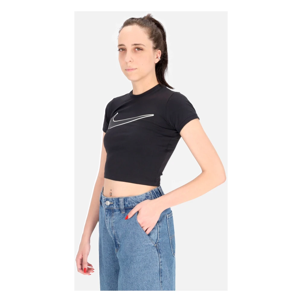 Nike Cropped Swoosh T-shirt Black Dames