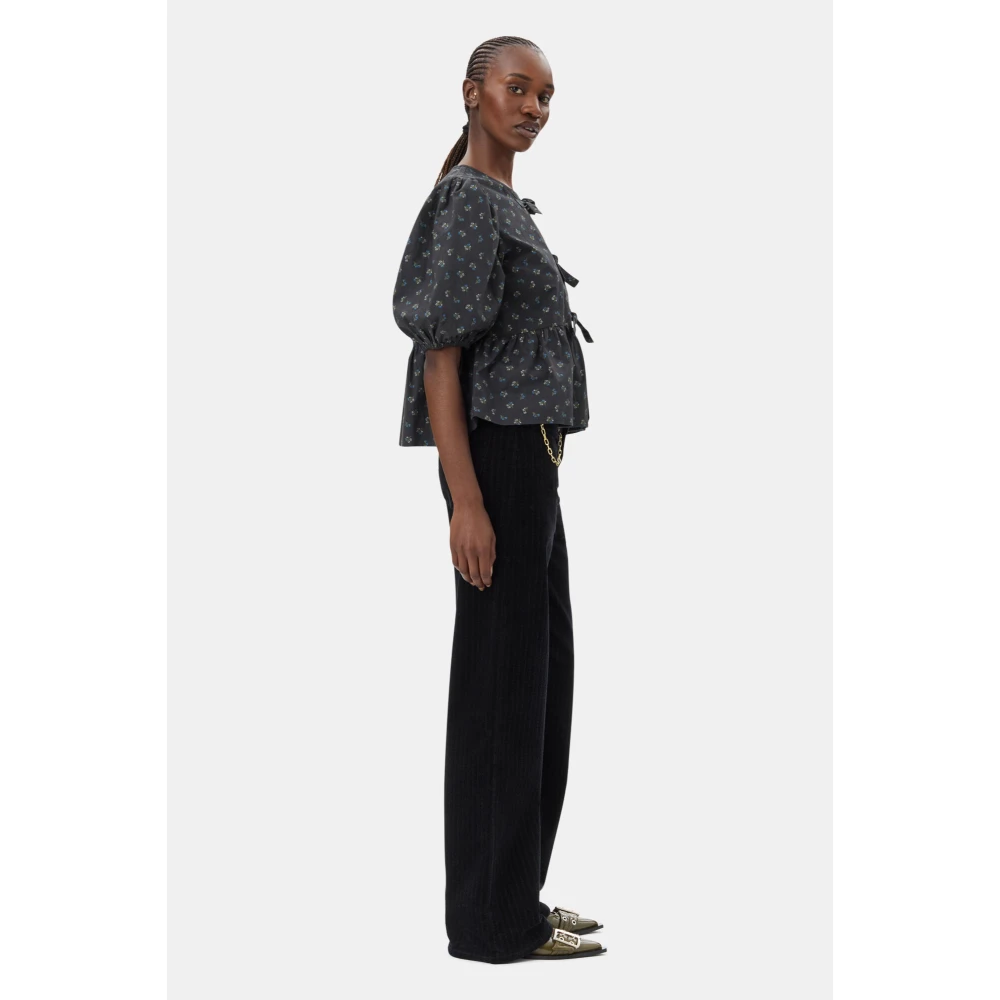 Ganni Zwart Gedrukte Peplum Blouse Black Dames