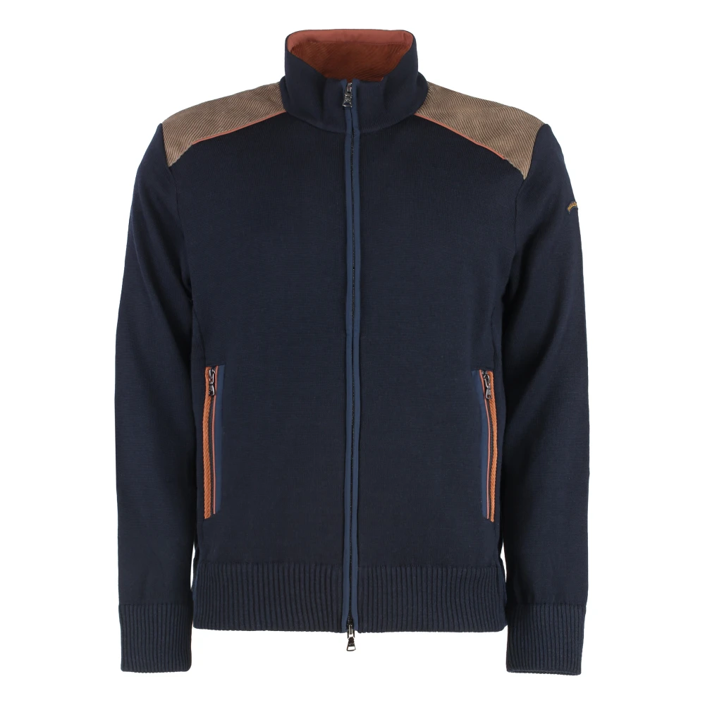 PAUL & SHARK Ribgebreide hoge kraag cardigan Blue Heren