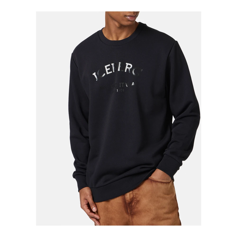 Iceberg Zwarte crewneck slim fit sweatshirt met logo Black Heren