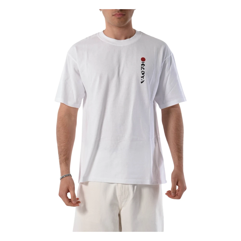 Edwin Katoenen T-shirt met voor- en achterlogo White Heren