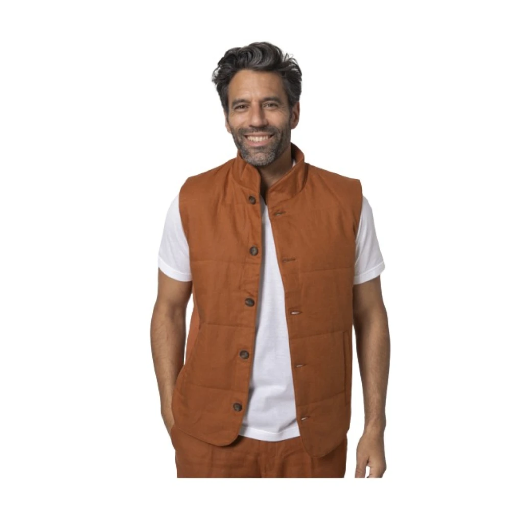 Gran Sasso Homme Marron Vestes, Brun, Taille: 2XL Blouson Sans Manches Terracotta En Lin