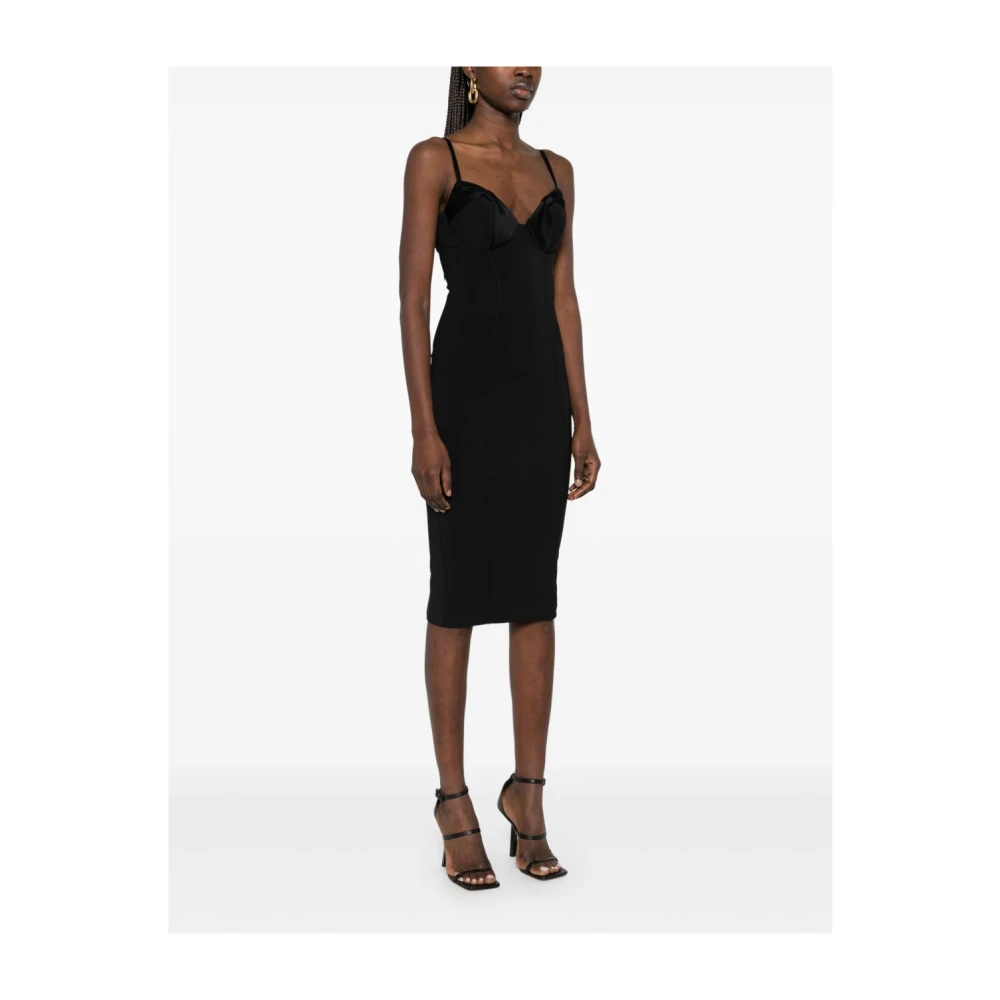 Elisabetta Franchi Zwarte Midi Jurk met Verstelbare Bandjes Black Dames