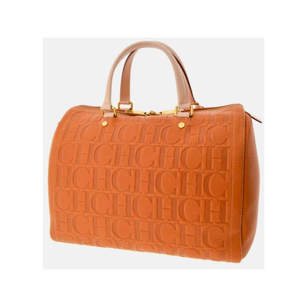 Carolina Herrera Vergrendelde Amber Leren Handtas Orange Dames