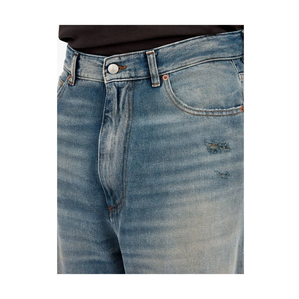 MM6 Maison Margiela Indigo Blauw Stonewashed Gescheurde Wide Leg Jeans Blue Heren