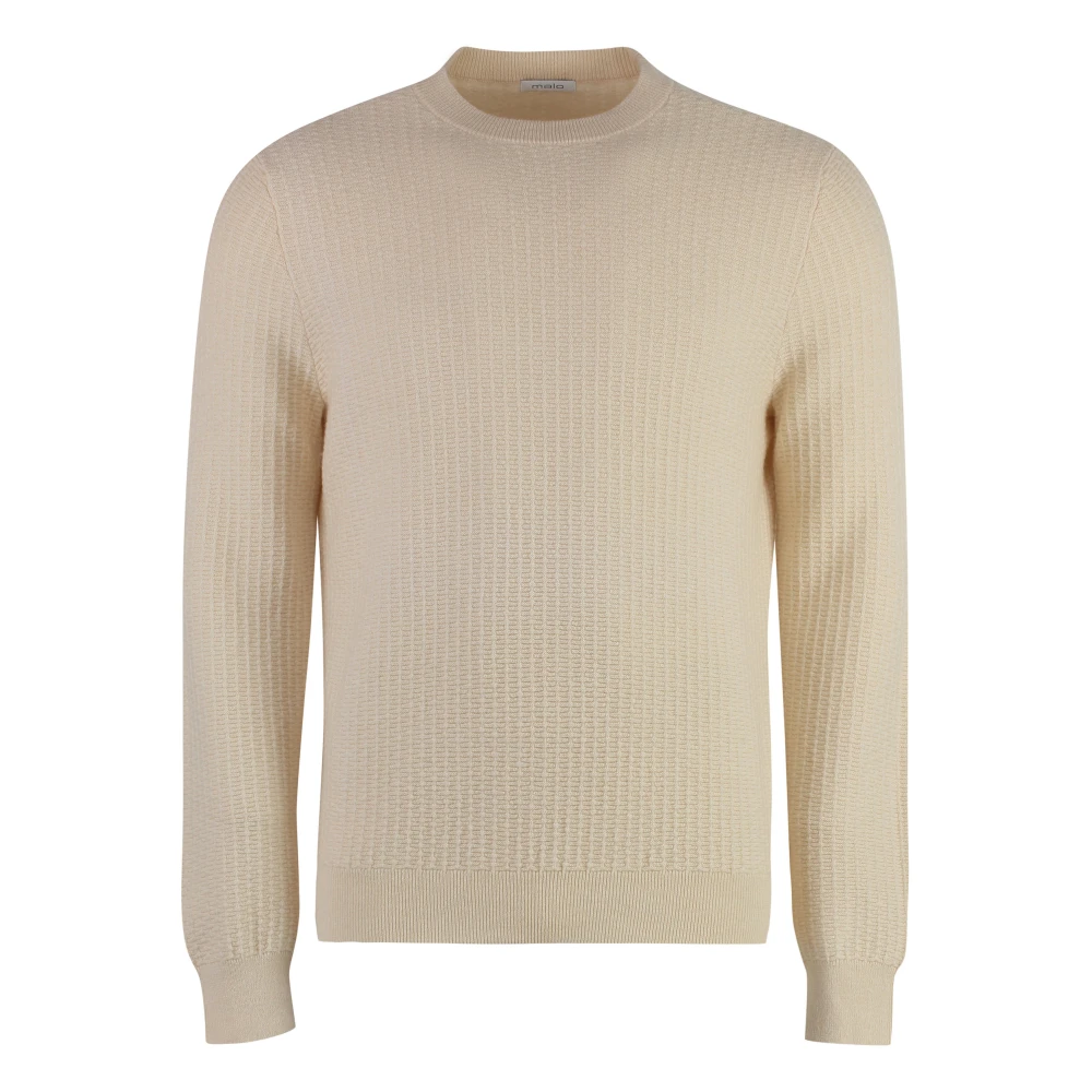 Malo Geribbelde gebreide wol kasjmier trui Beige Heren