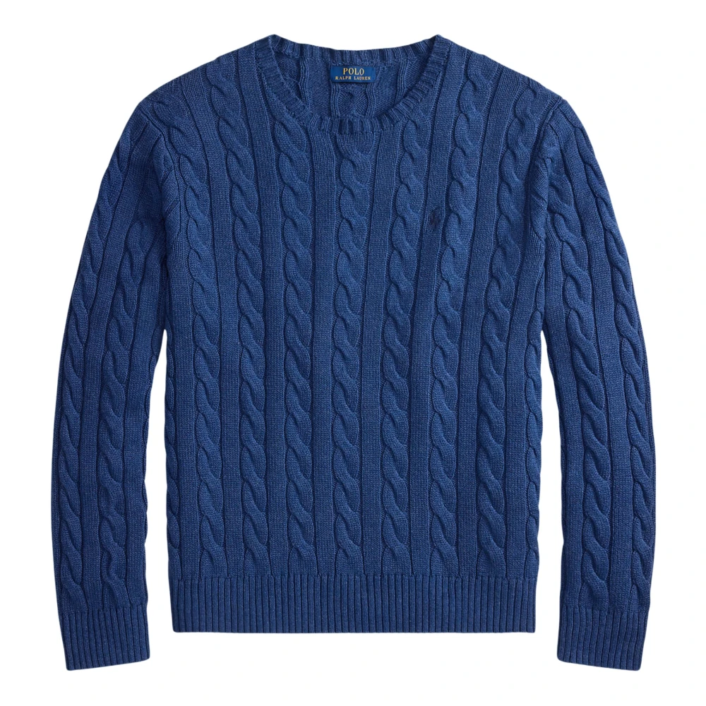 Ralph Lauren Men's Blue Round-Neck Knitwear, Xl, Cotton Cable-Knit Jumper