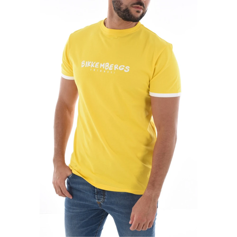 Bikkembergs Stretch Katoen Logo T-Shirt Geel Yellow Heren