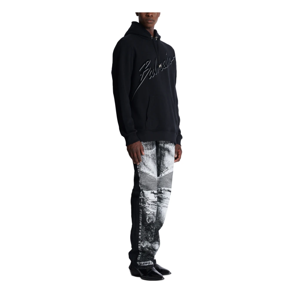 Balmain Flocked Letter Hoodie Black Heren