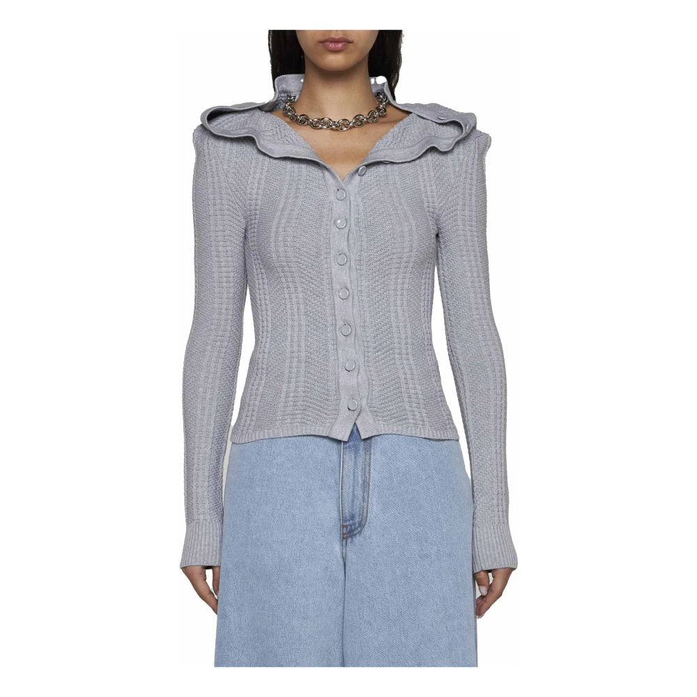 Y Project Ruffle Necklace Cardigan Sweater Gray Dames