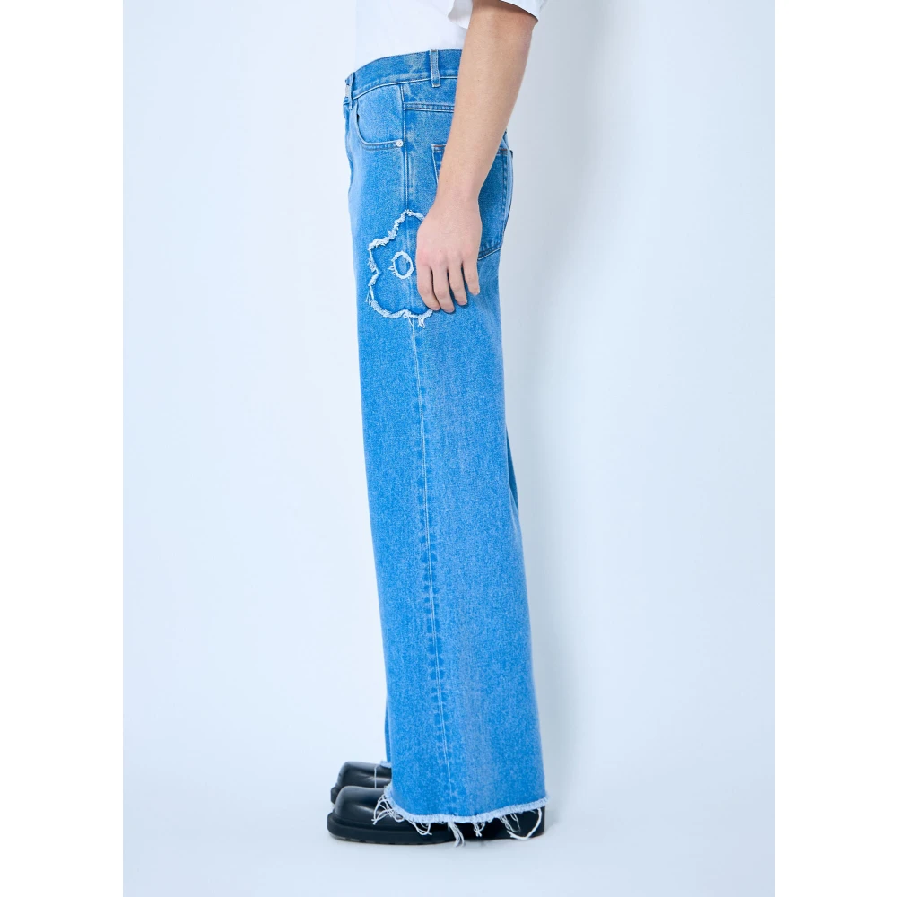 Marni Bloemen Patch Wide-Leg Jeans Blue Heren