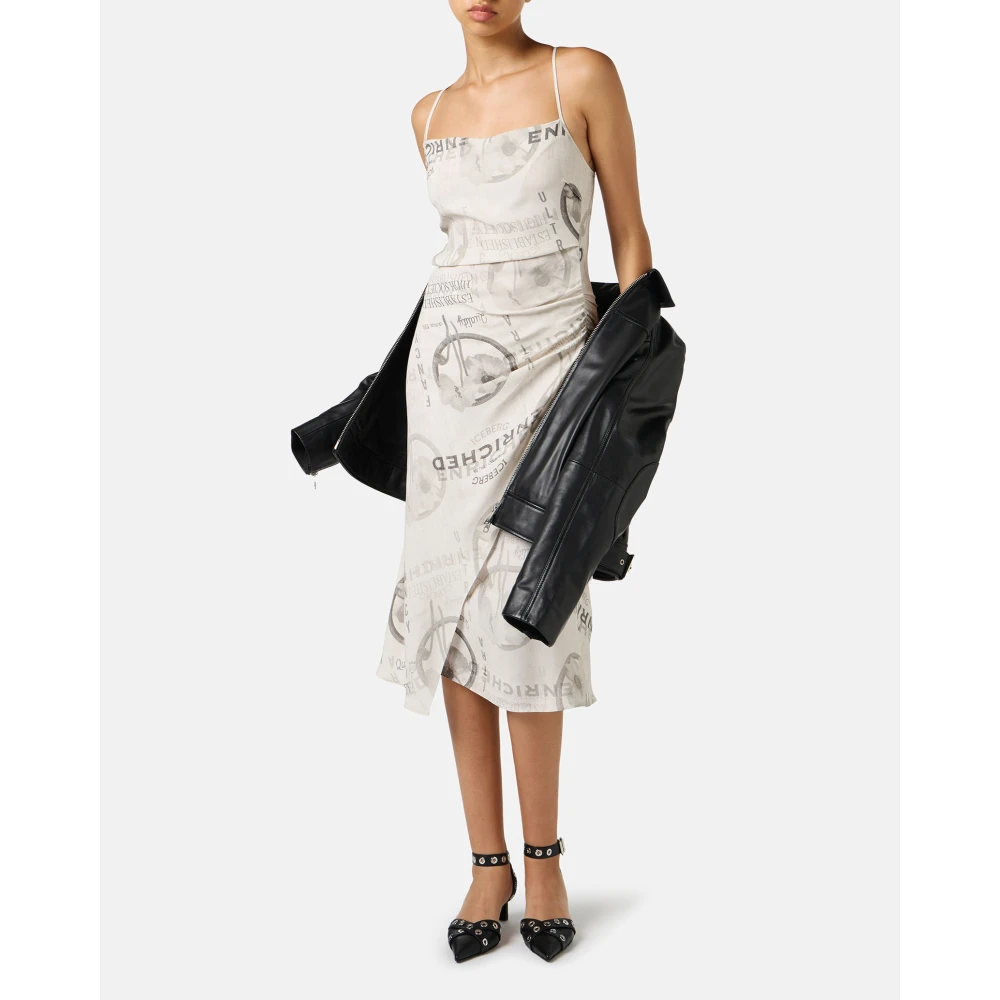 Iceberg Midi-jurk met schouderbandjes van dubbele viscose georgette in stuc kleur Beige Dames