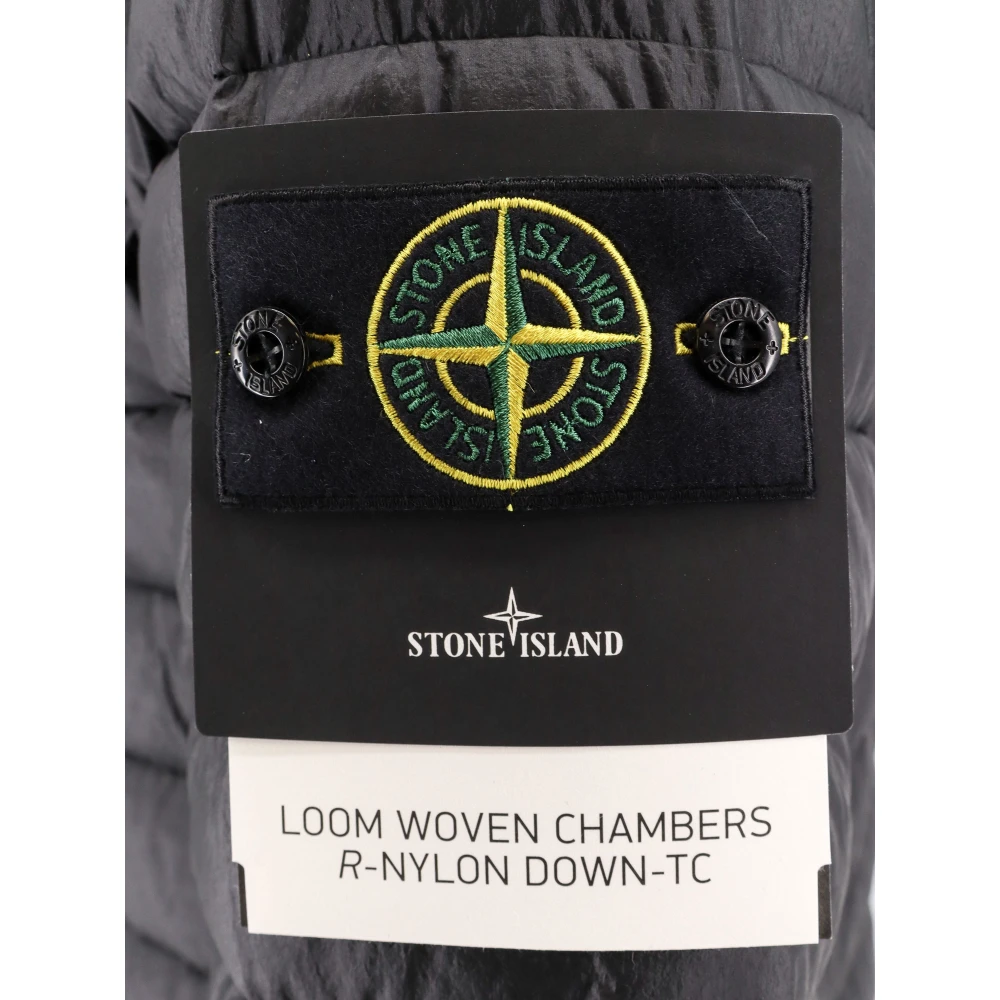 Stone Island Gewatteerde nylon jas met verwijderbaar logo embleem Black Heren