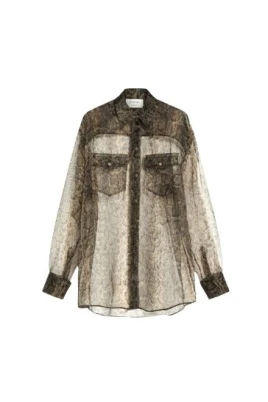 Python Print Oversized Beige Skjorta