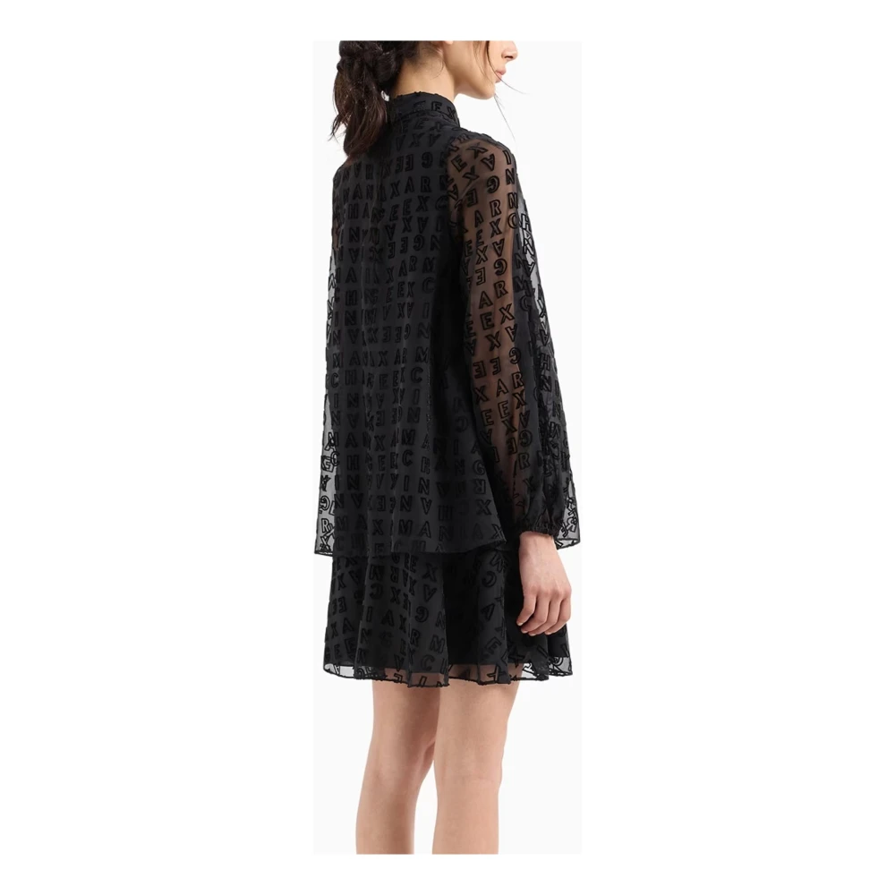 Armani Exchange Zwarte jurk met monogramdetail Black Dames
