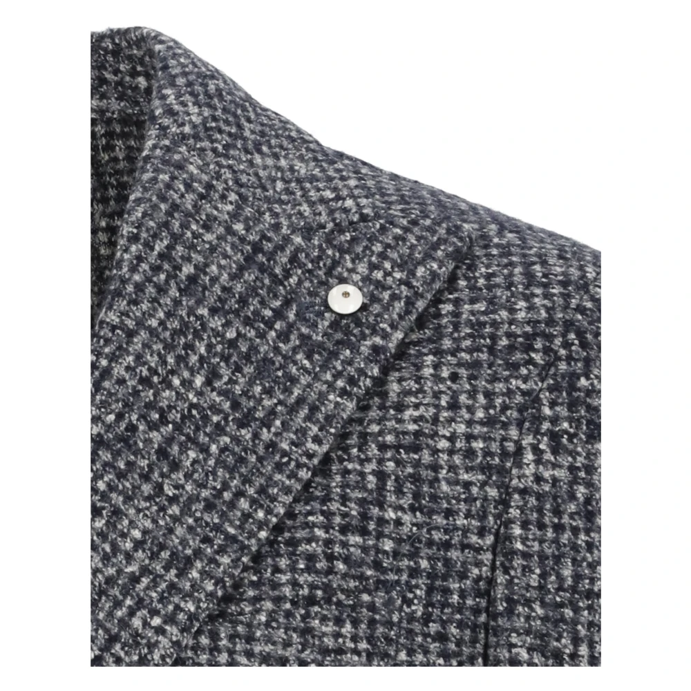 Lubiam Blauw Wol Zijden Jas Peak Revers Blue Heren