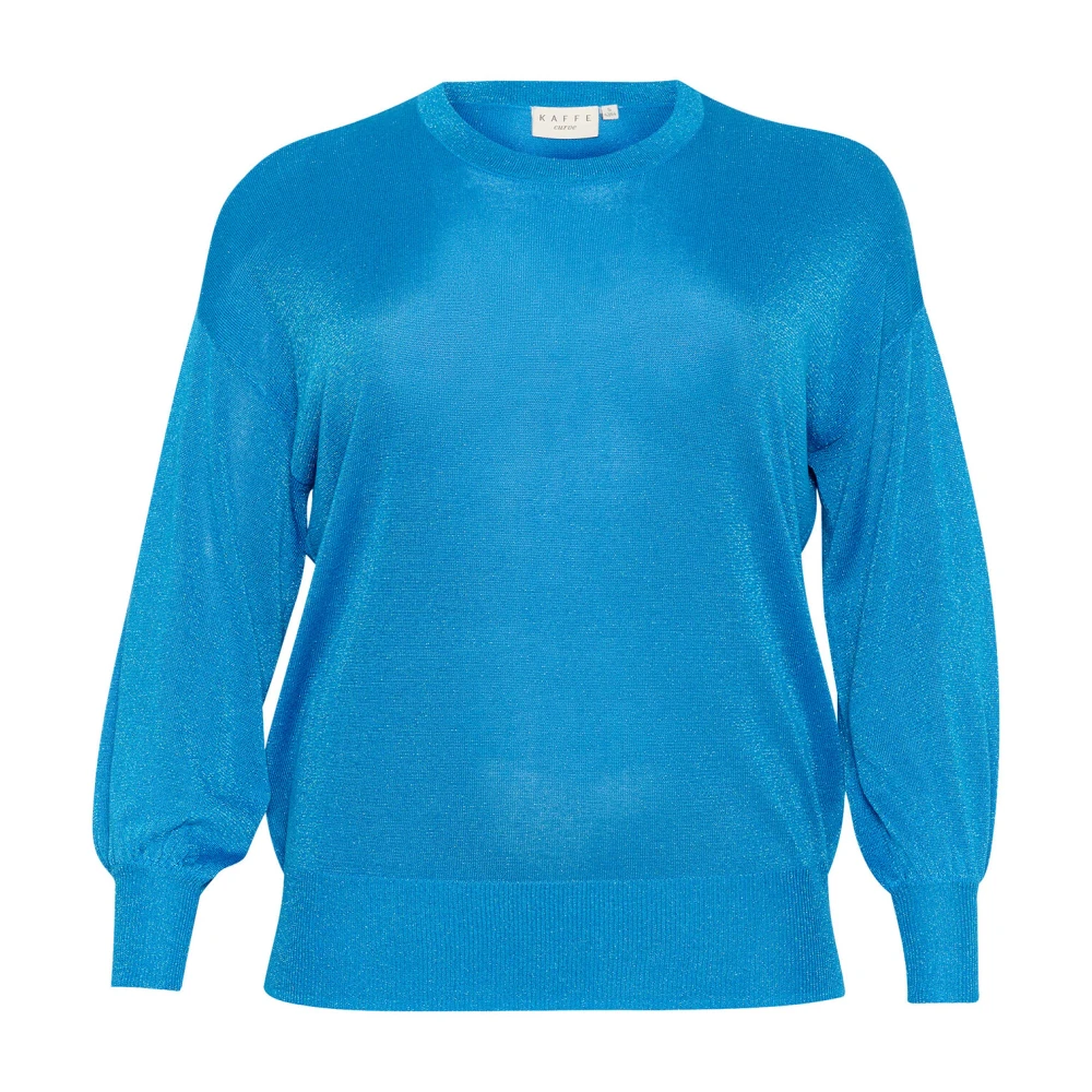 Kaffe Curve Blauwe Gebreide Trui met Pofmouwen Blue Dames