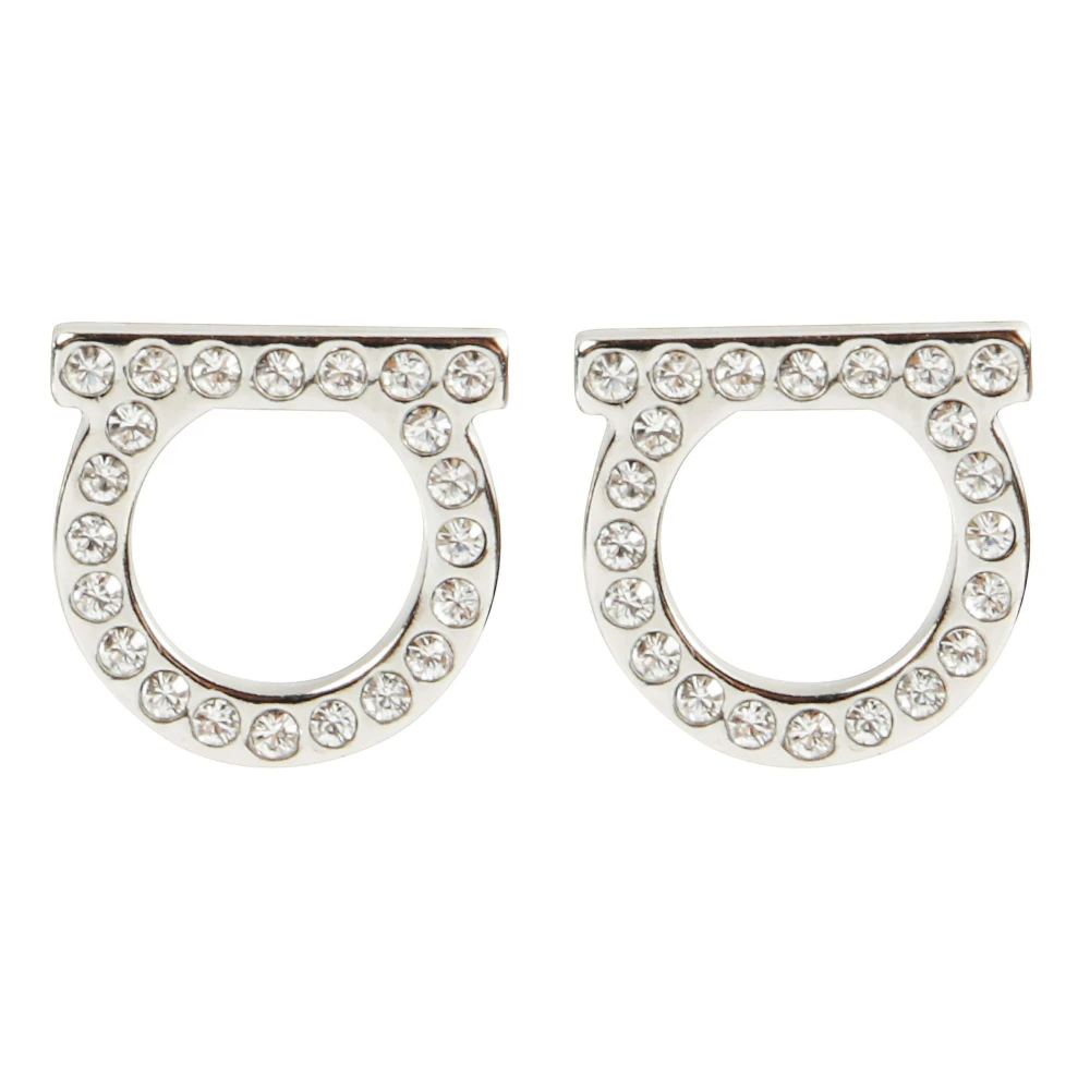 Ferragamo Women's Gray Gancini Crystals Earrings
