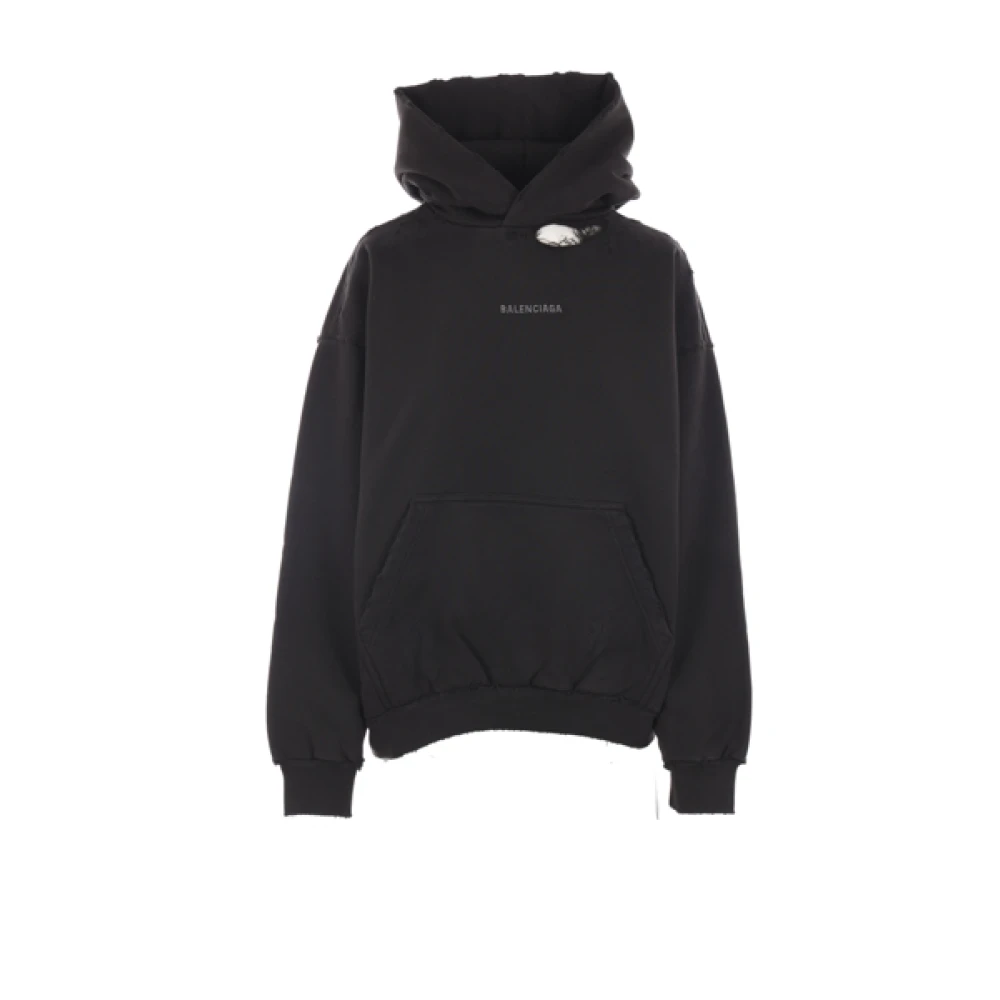 Balenciaga Svart Hoodie med Rhinestone Logo Black, Dam