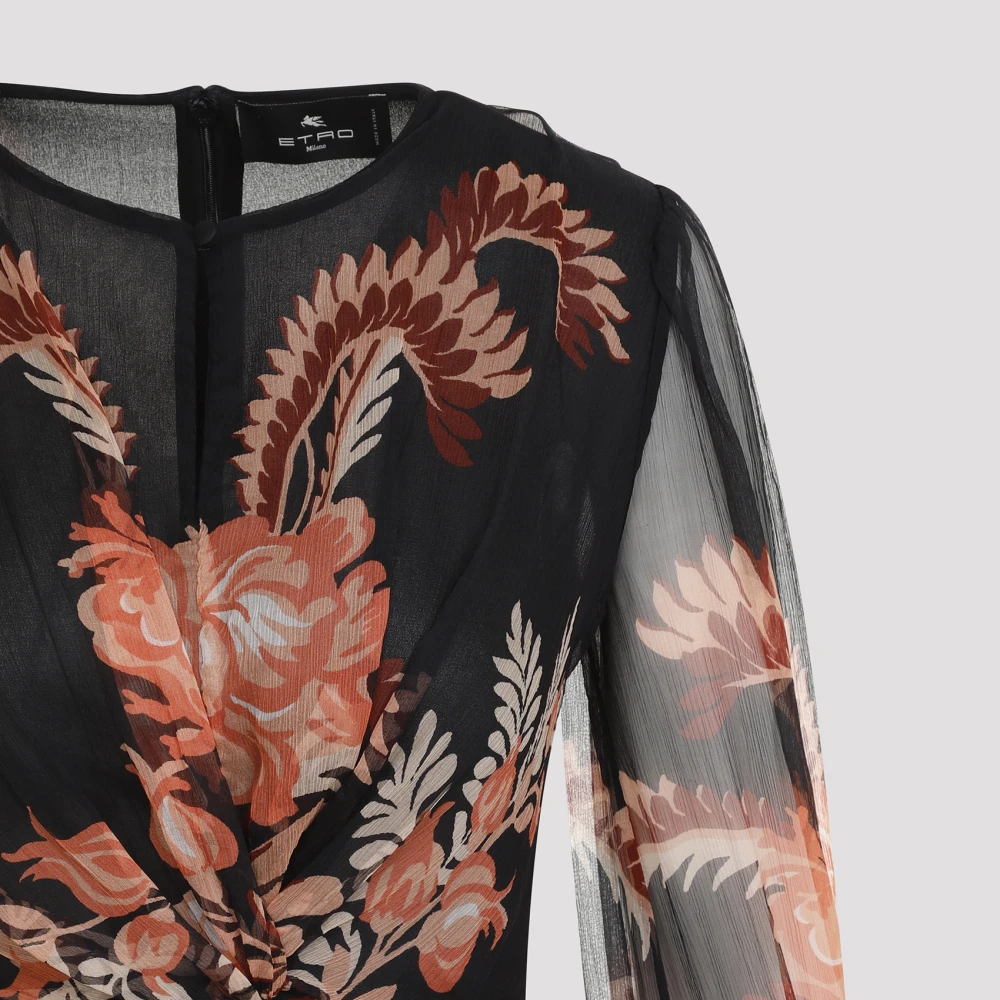 ETRO Zwarte Zijden Jurk Elegant Statement Stuk Multicolor Dames