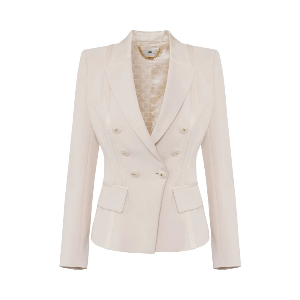 Elisabetta Franchi Crepe jasje met satijndetails Beige Dames
