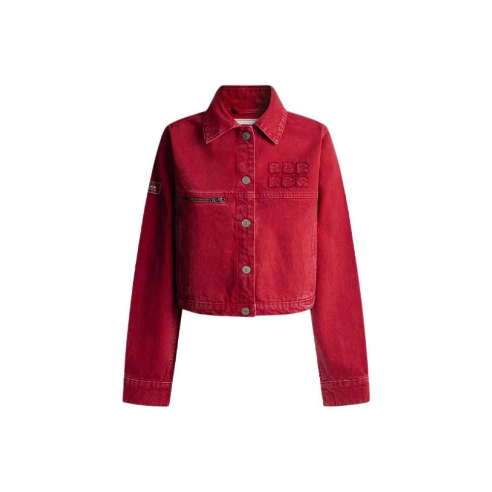 Pepe Jeans Logo Print Denim Jacket Regular Fit Red Dames
