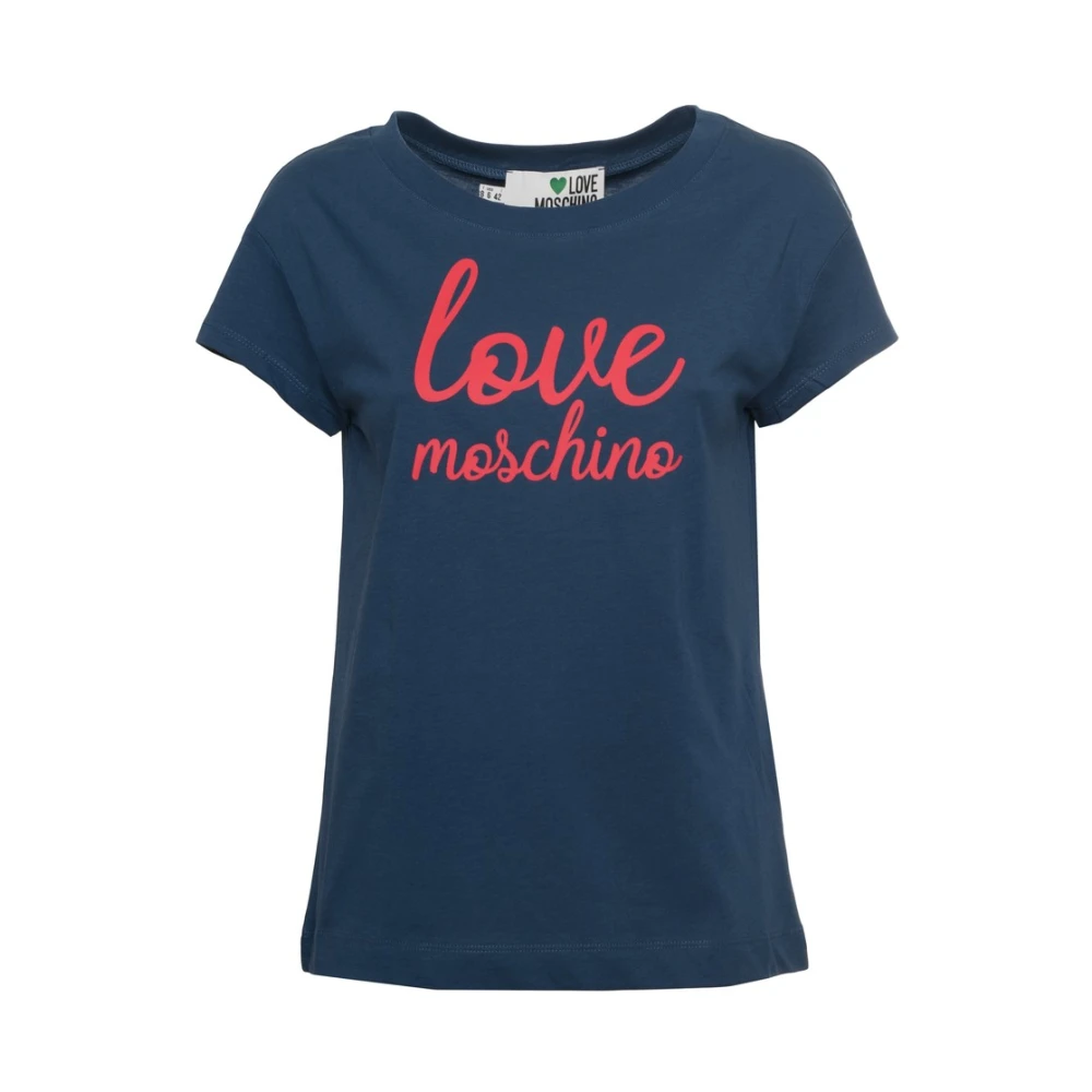 Moschino Logo Katoenen T-shirt voor Vrouwen Blue Dames