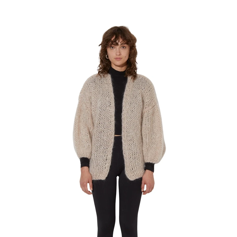 Maiami Fluffy Mohair Cardigan in Beige Dames