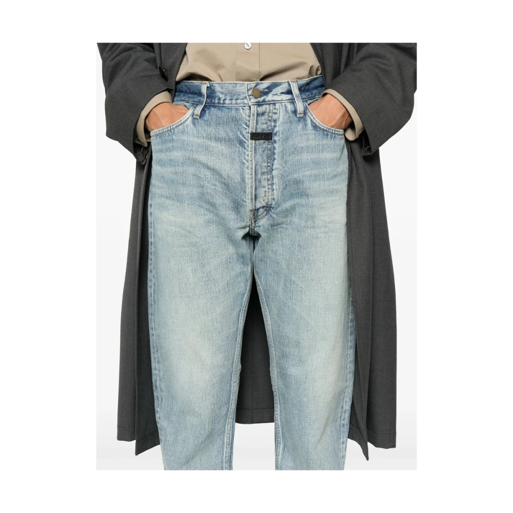 Fear Of God Blauwe Tapered Leg Jeans met Logo Patch Blue Heren