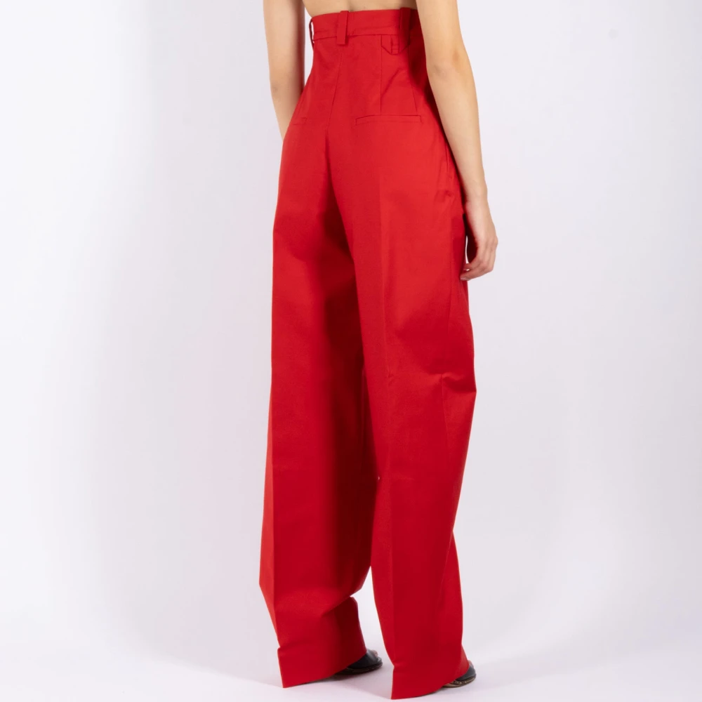 Jacquemus Hoge Taille Wijde Pijp Broek Red Dames