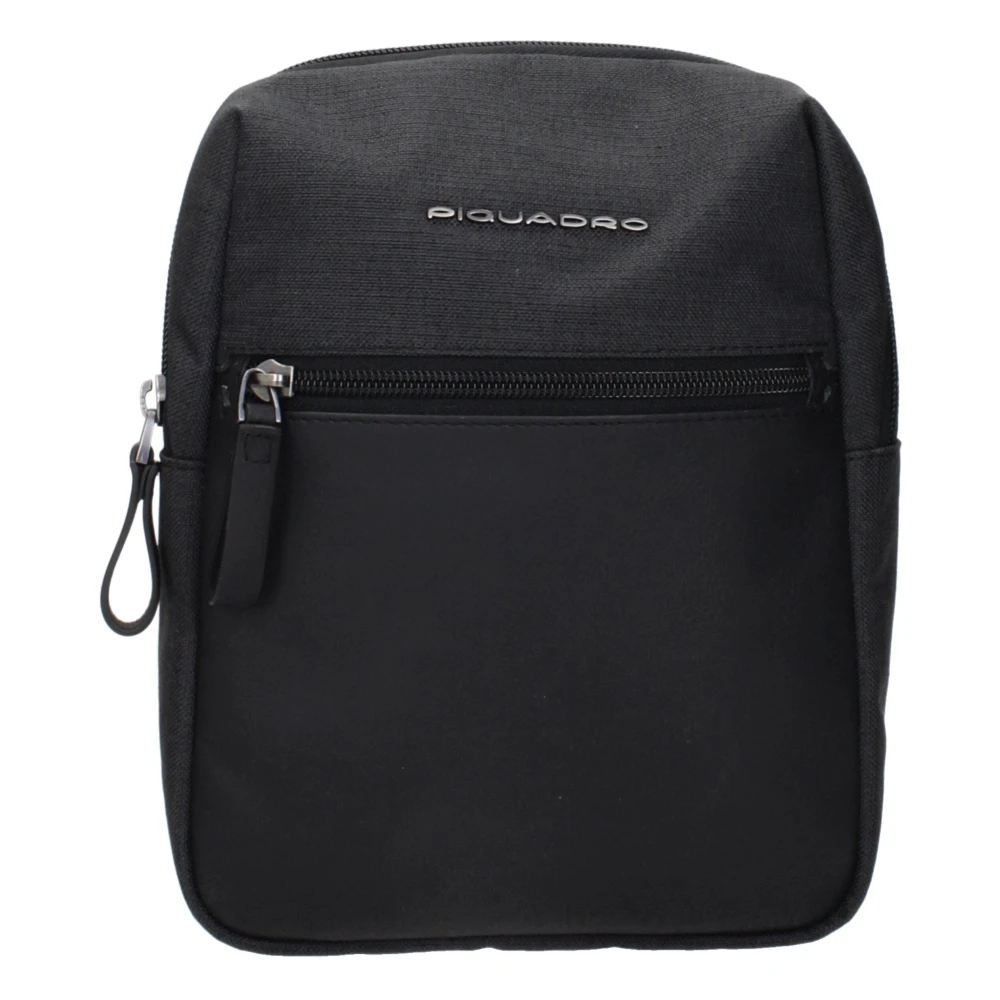 Piquadro Mannelijk Zwart E Stoffen Crossbody Tas Met Logo