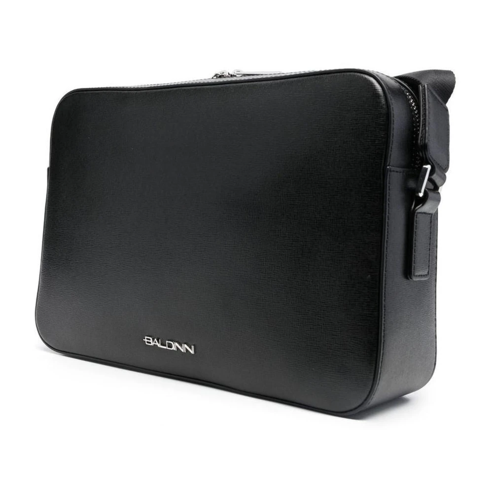 Baldinini Gestructureerde leren crossbodytas met ritszak Black Heren