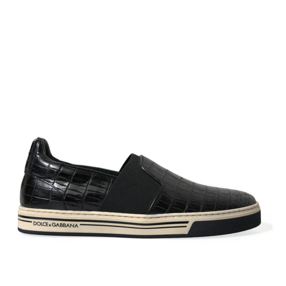 Dolce & Gabbana Men's Black Elegant Crocodile Leather Low-Top Sneakers