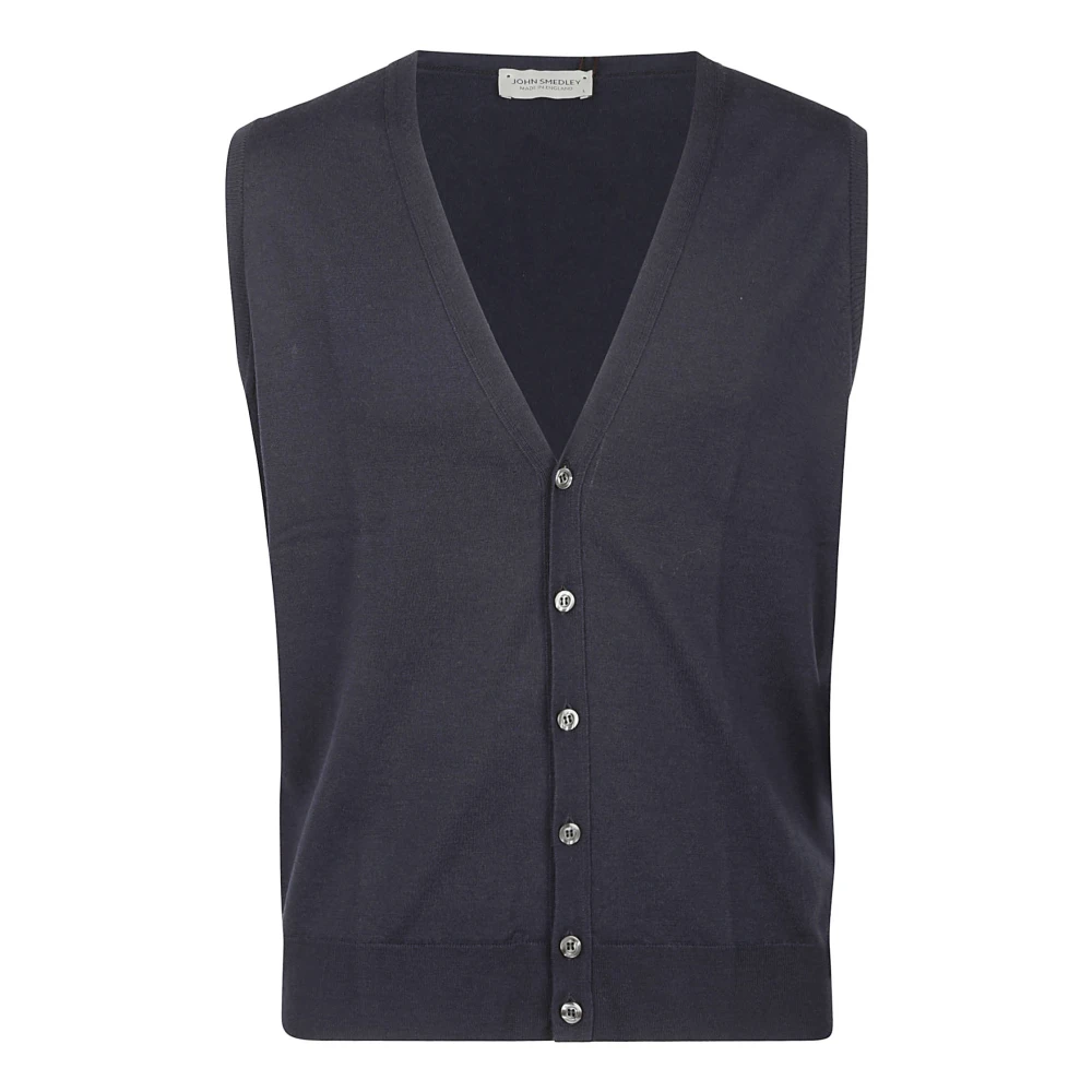 John Smedley Blauwe Merinowollen Mouwloze Vest Black Heren