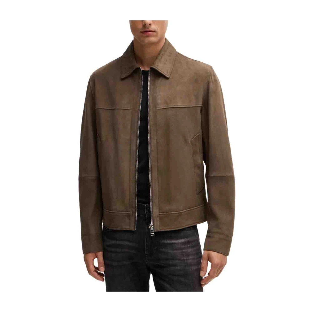 Hugo Boss Suède Leren Jas Klassieke Stijl Brown Heren