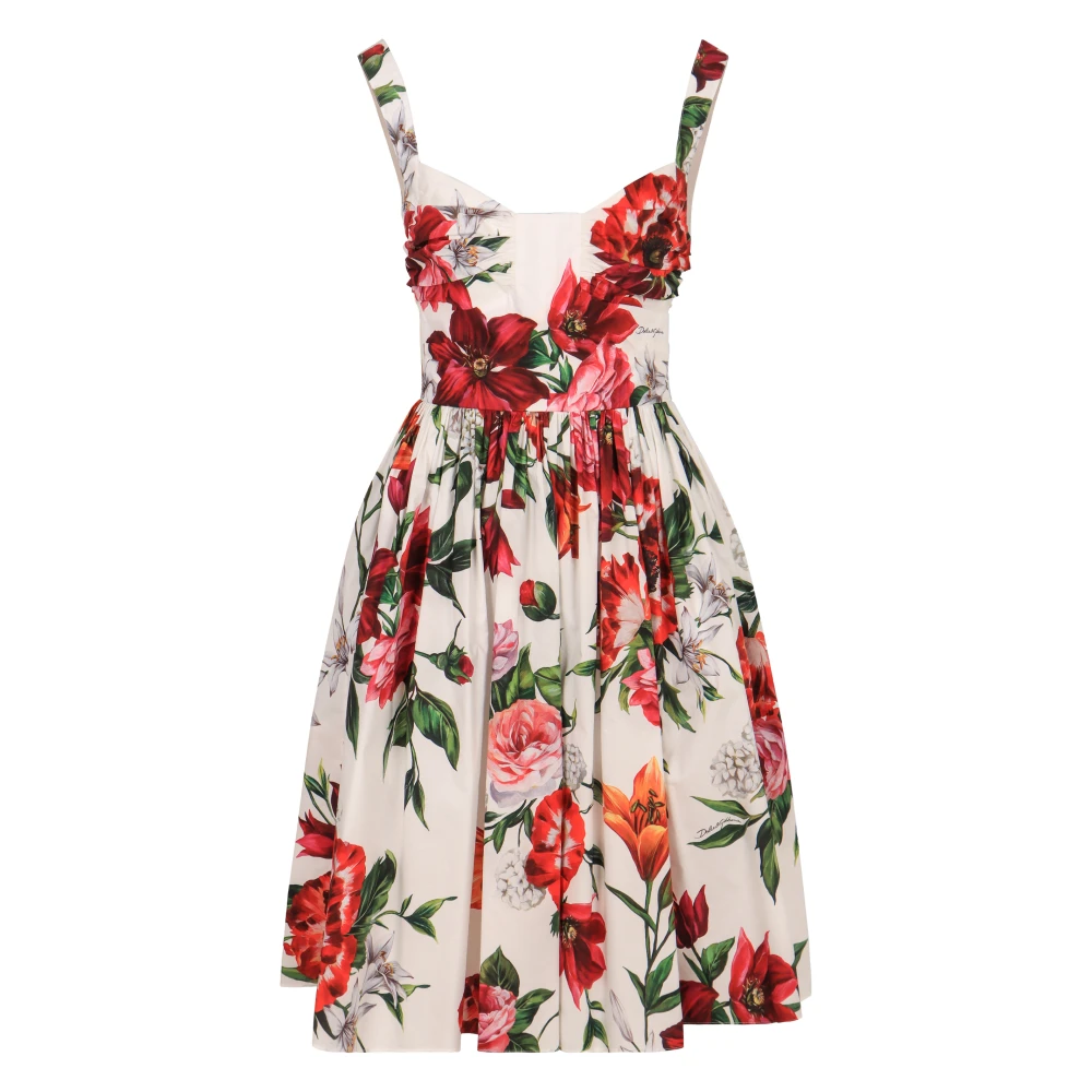 Dolce & Gabbana Vrouw Multicolor Kleedjes Dames, Veelkleurig, M, Katoen, Bloemenprint Katoenen Jurk