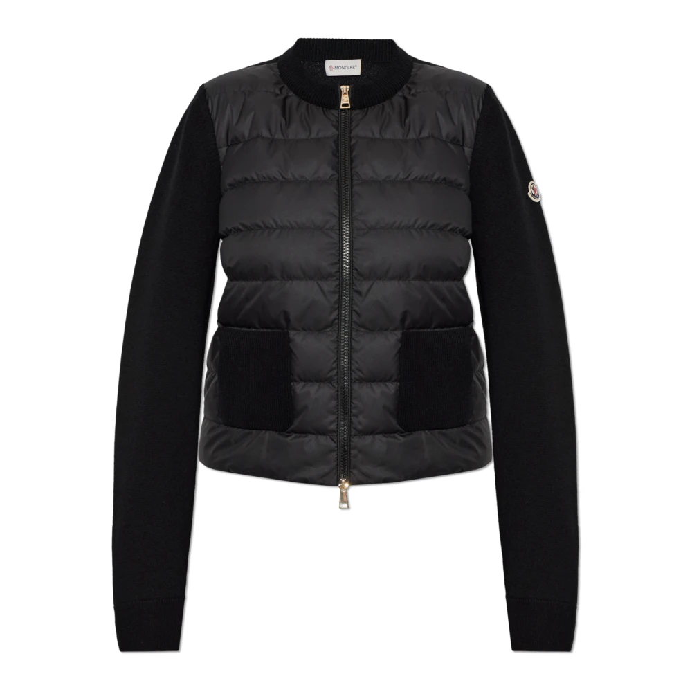 Moncler Cardigan With Quilted Front - Female - Cardigans - Black - L - Knitwear