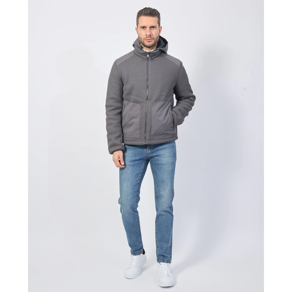 YES ZEE Grijze gebreide jas met capuchon en softshell inzetstukken Gray Heren