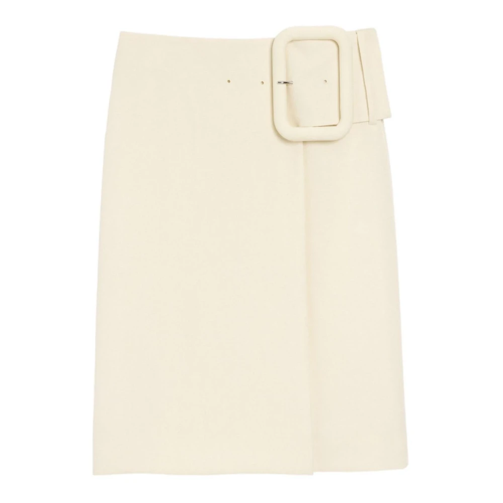 Ami Paris Women's Beige Midi Skirts, 4XS, Belted Wool Skirt