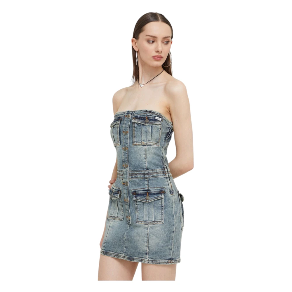 Guess Organische Katoenen Jurk Originele Jeans Blue Dames