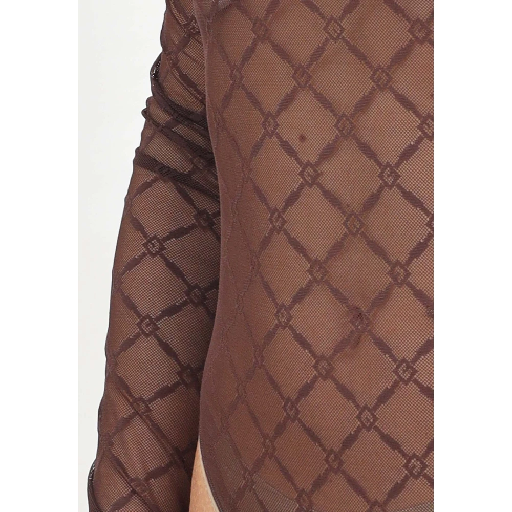 Elisabetta Franchi Bruine Jacquard Top met Lange Mouwen Brown Dames
