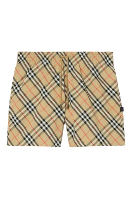 Badshorts med rutmönster och dragsko
