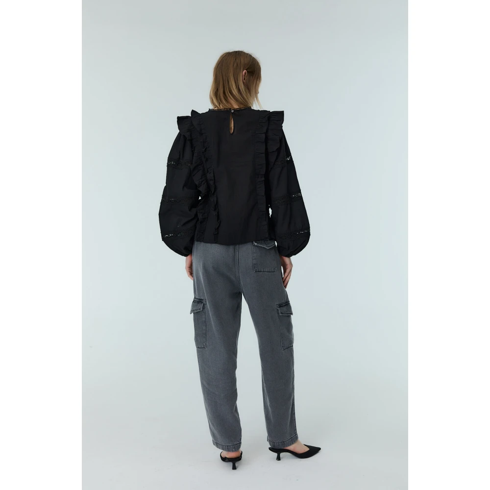 The New Society Kant Detail Ruche Blouse Black Dames