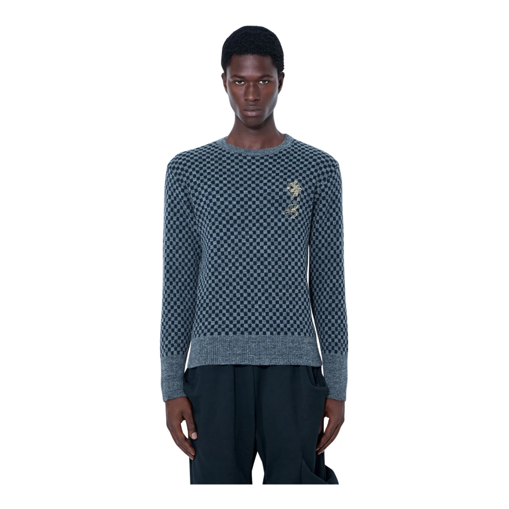Vivienne Westwood Checkmate Jumper - Male - Round-Neck Knitwear - Gray - L - Knitwear